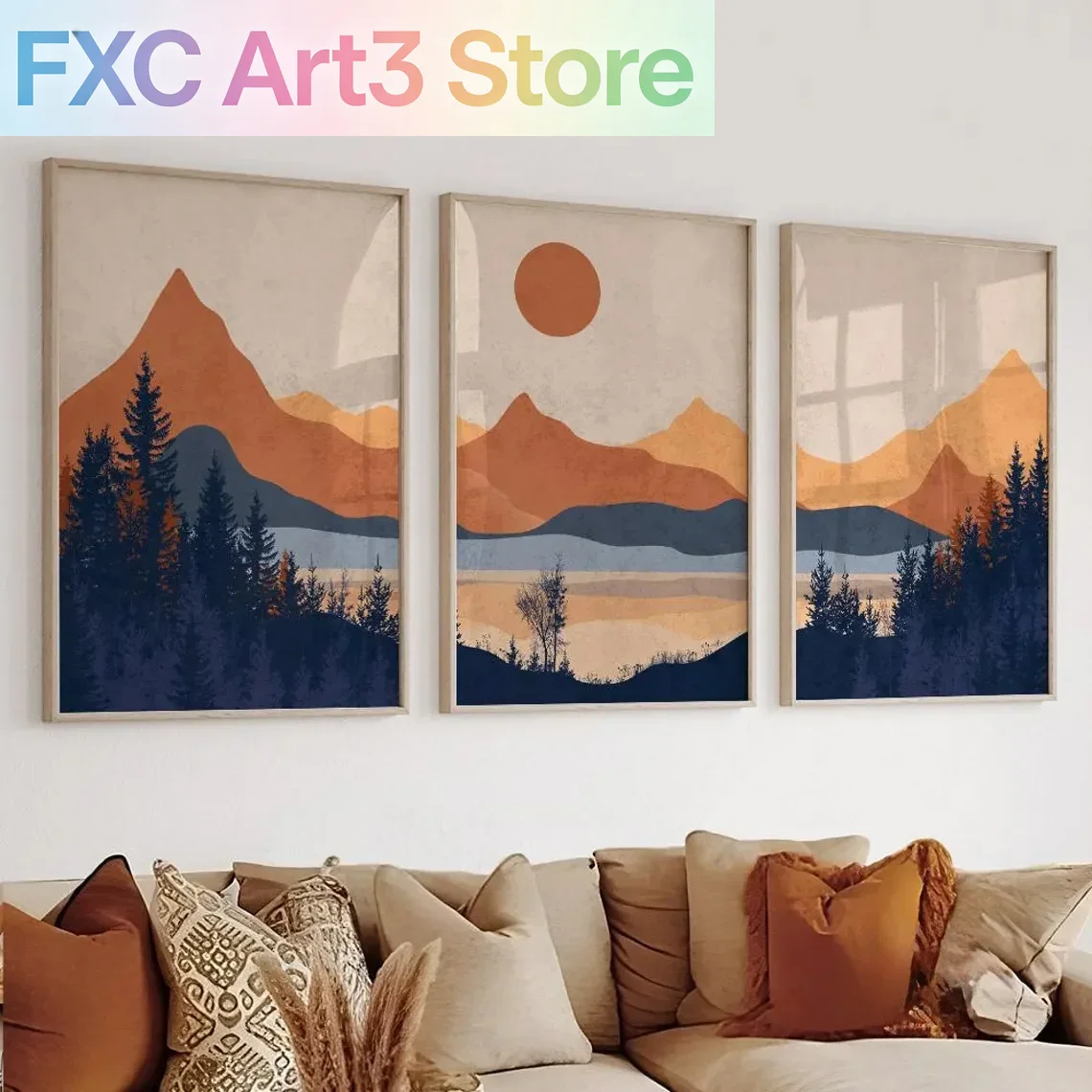 3pcs/Set frameless,Terracotta  - огляд і ціна Abstract Canvas Set
